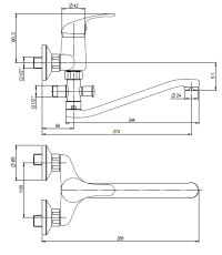 Nástěnná umyvadlová a sprchová baterie s S 250 mm - A103220